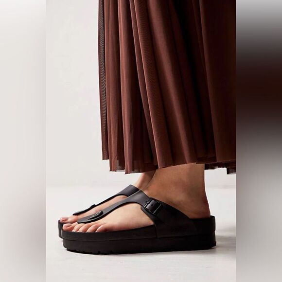 Birkenstock Papillio Gizeh Flex Black Leather Platform Sandals Size 9 NWT - Picture 3 of 16